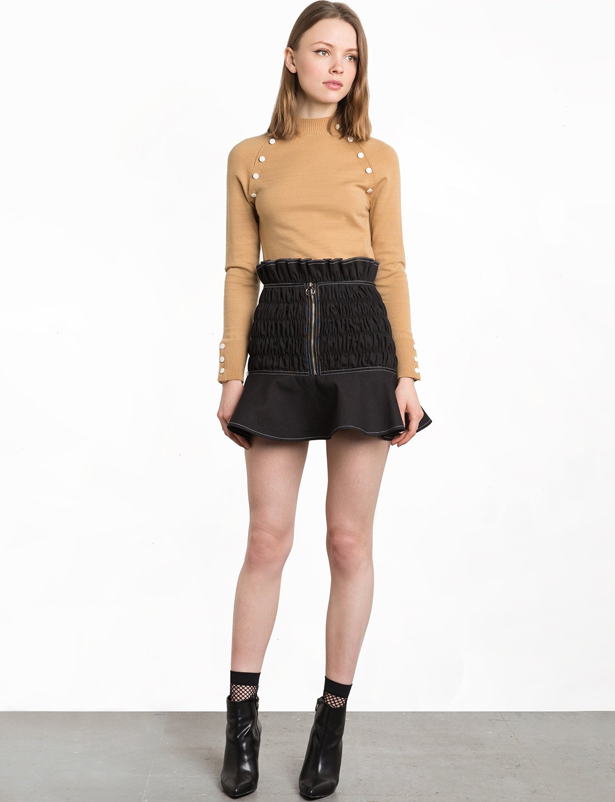Camel Snap Button Knit