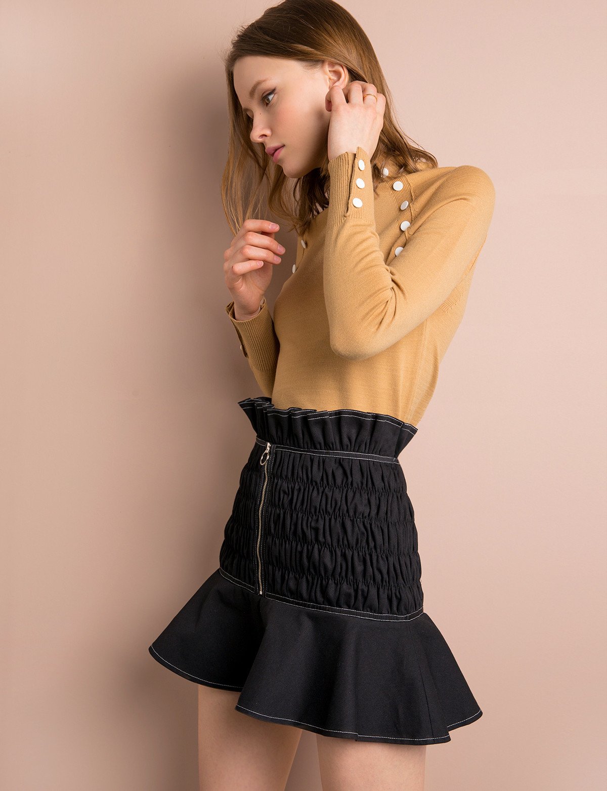 Camel Snap Button Knit