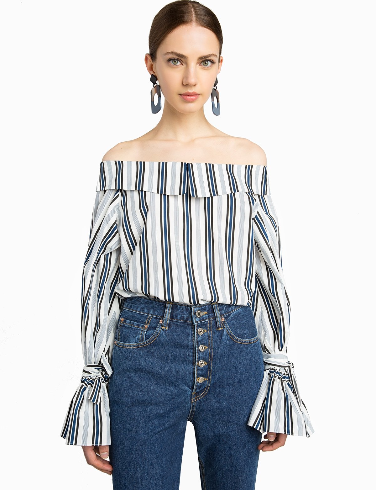 Rae Striped OTS Sleeve Tie Top