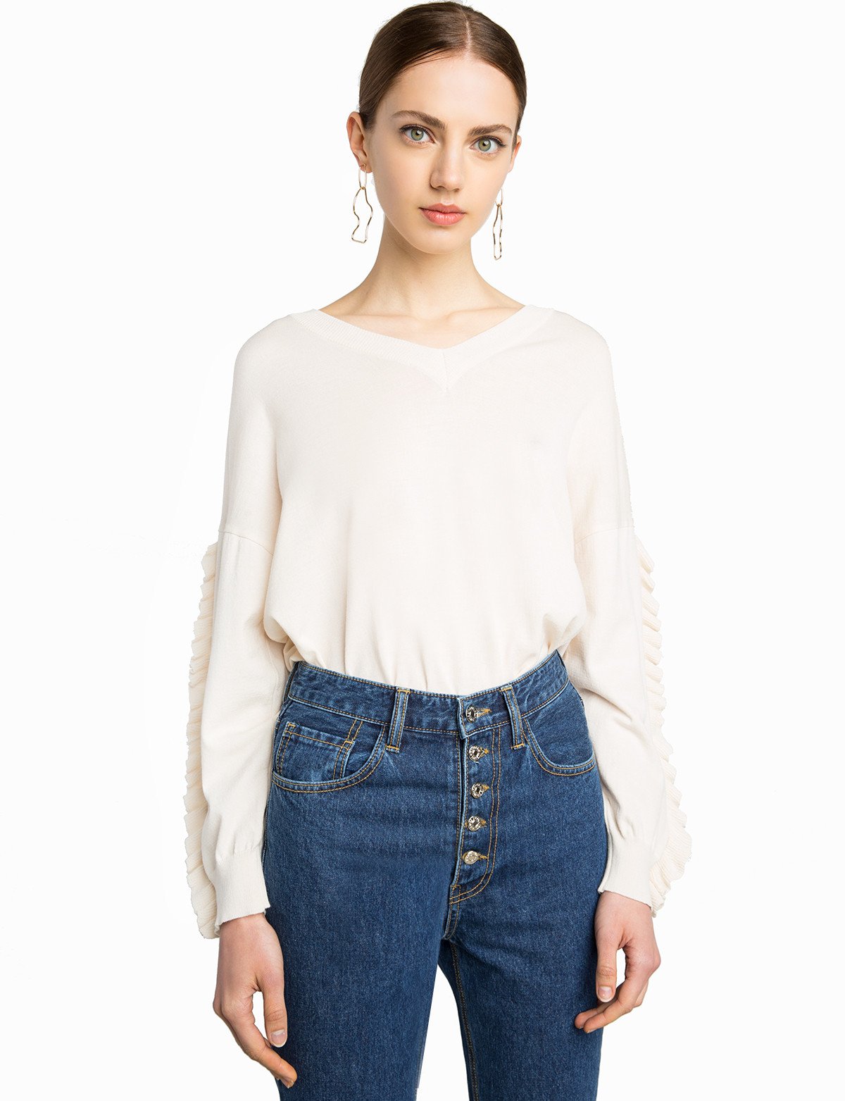 Ivory Ruffled Sleeve Sweater