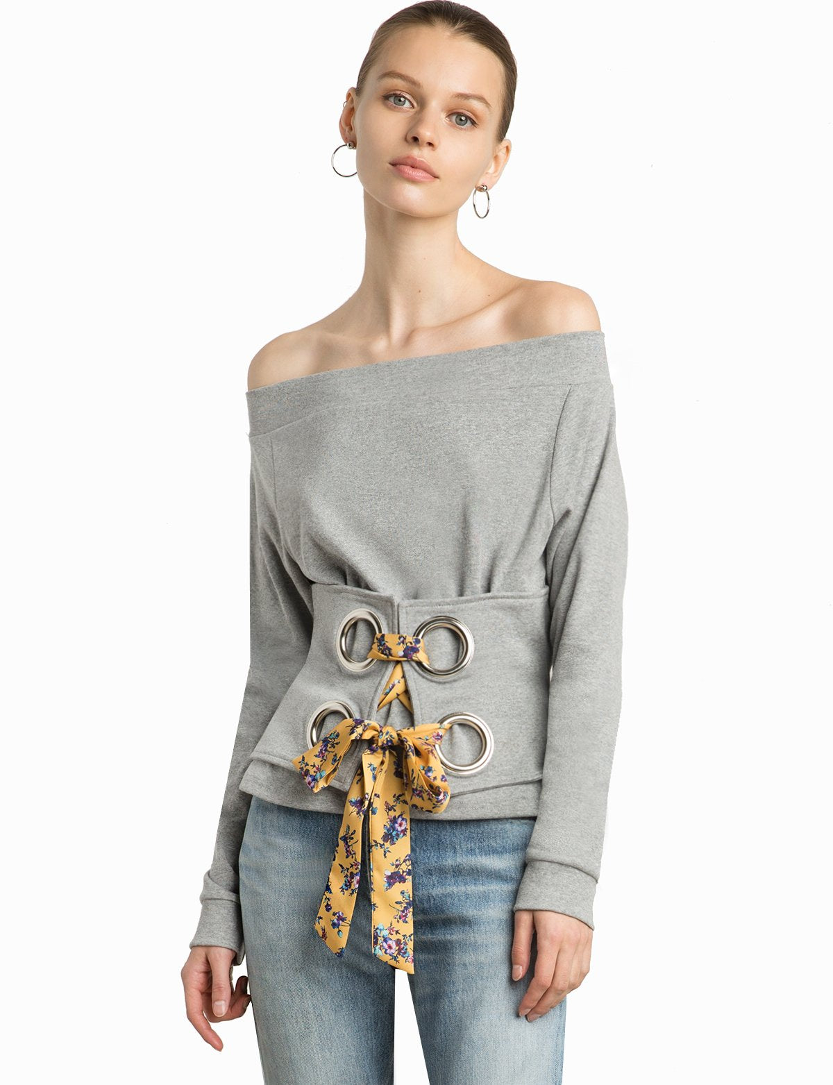 Eyelet Scarf Tie OTS Sweatshirt