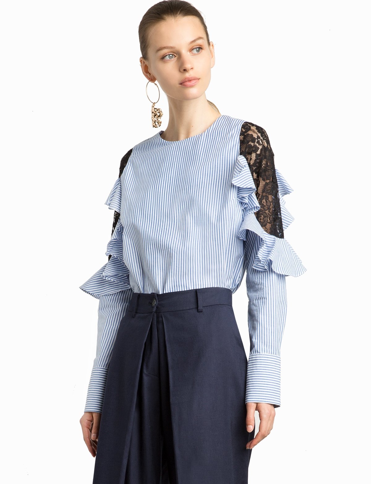 Henri Lace Striped Ruffle Shirt