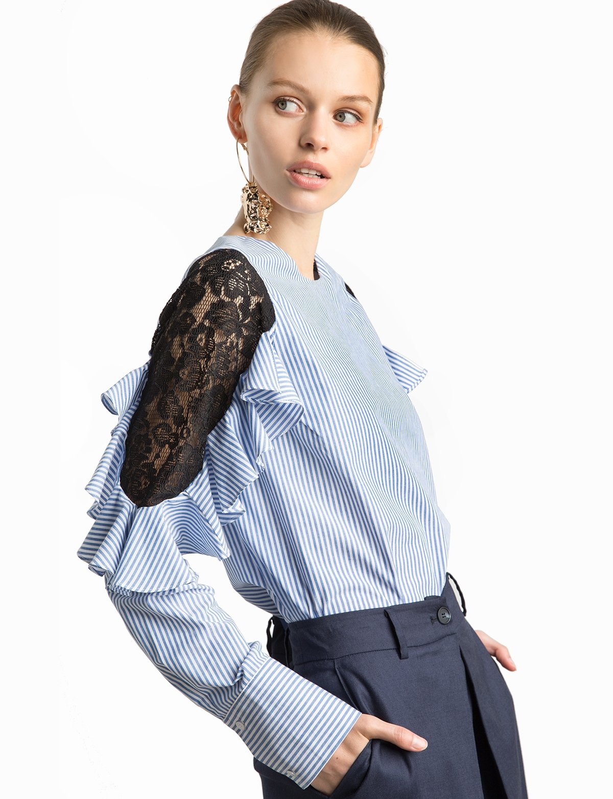 Henri Lace Striped Ruffle Shirt
