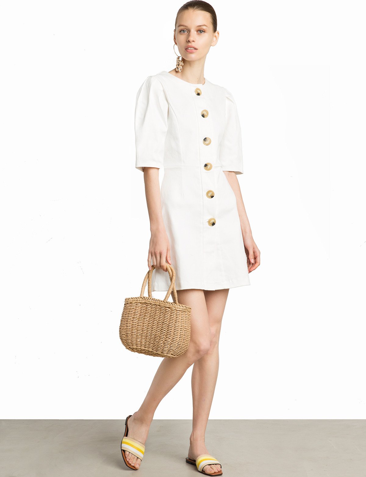 Noah Ecru Big Button Dress