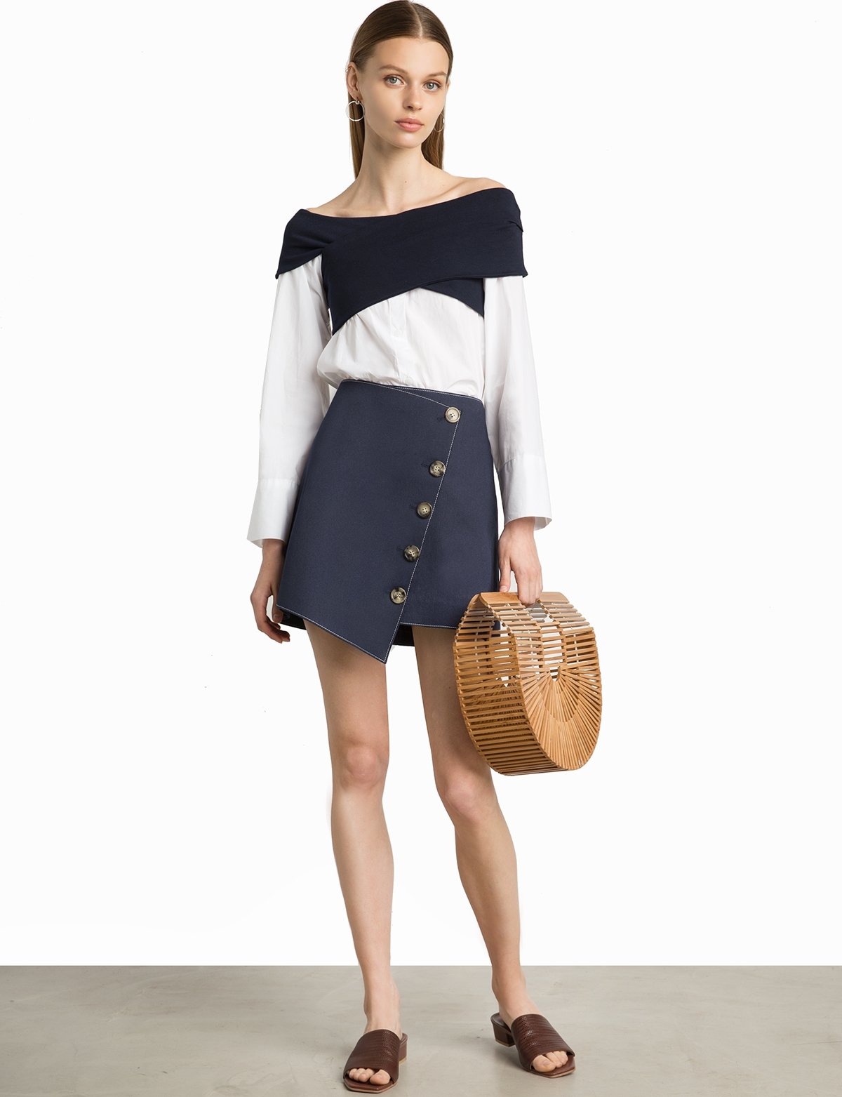Baxter Denim Asymmetric Button Skirt