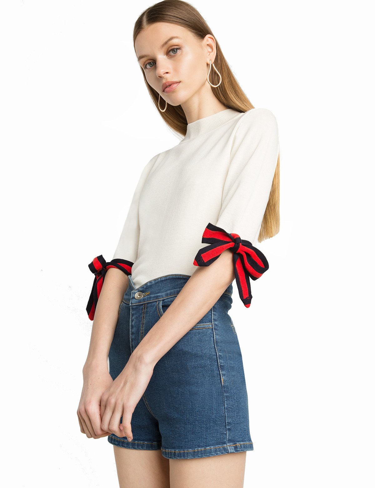 Muse Striped Bow Tie Knit Top