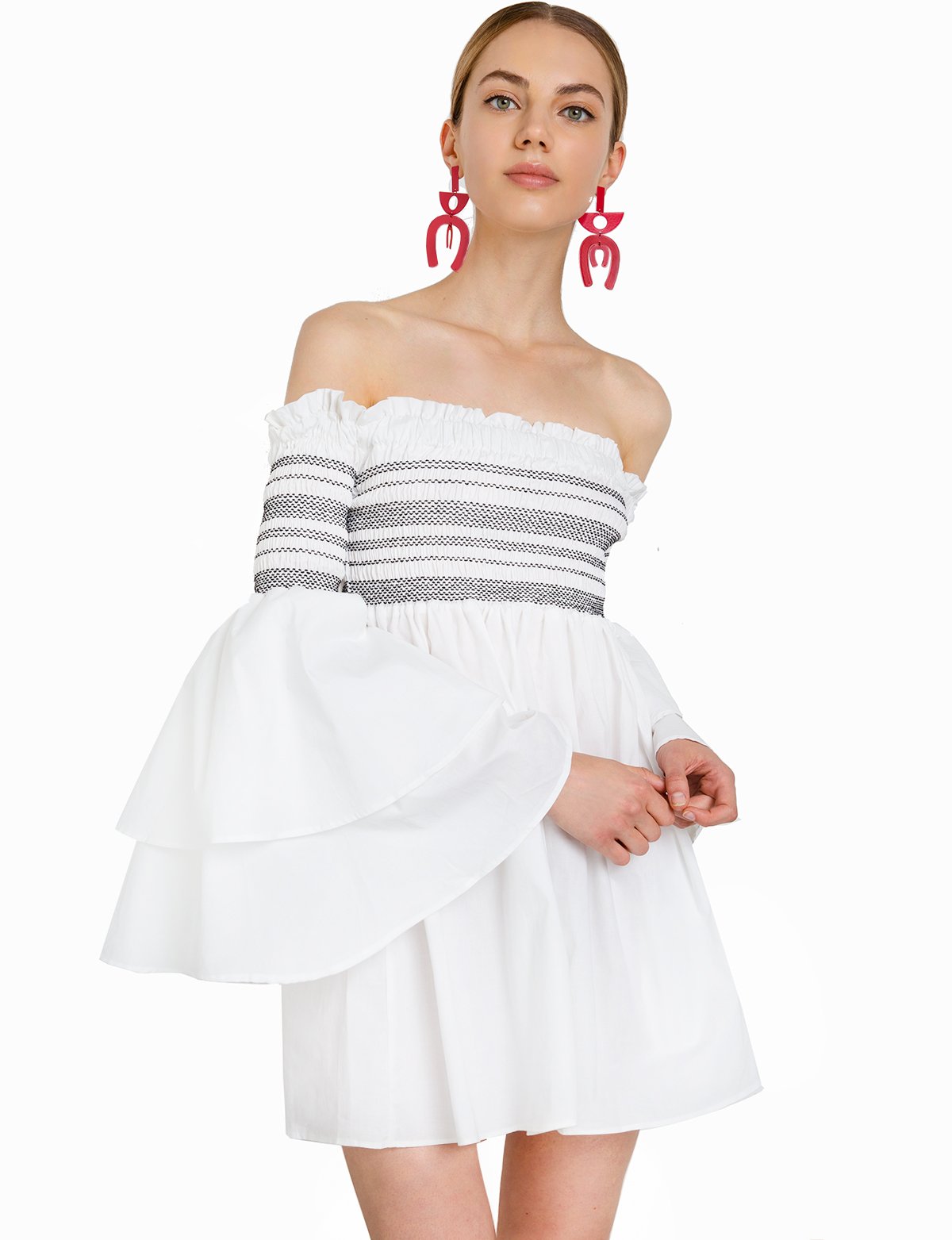 White Smocked Off The Shoulder Dress