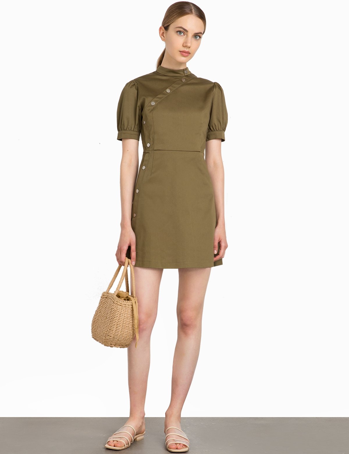 Olive Snap Button Dress