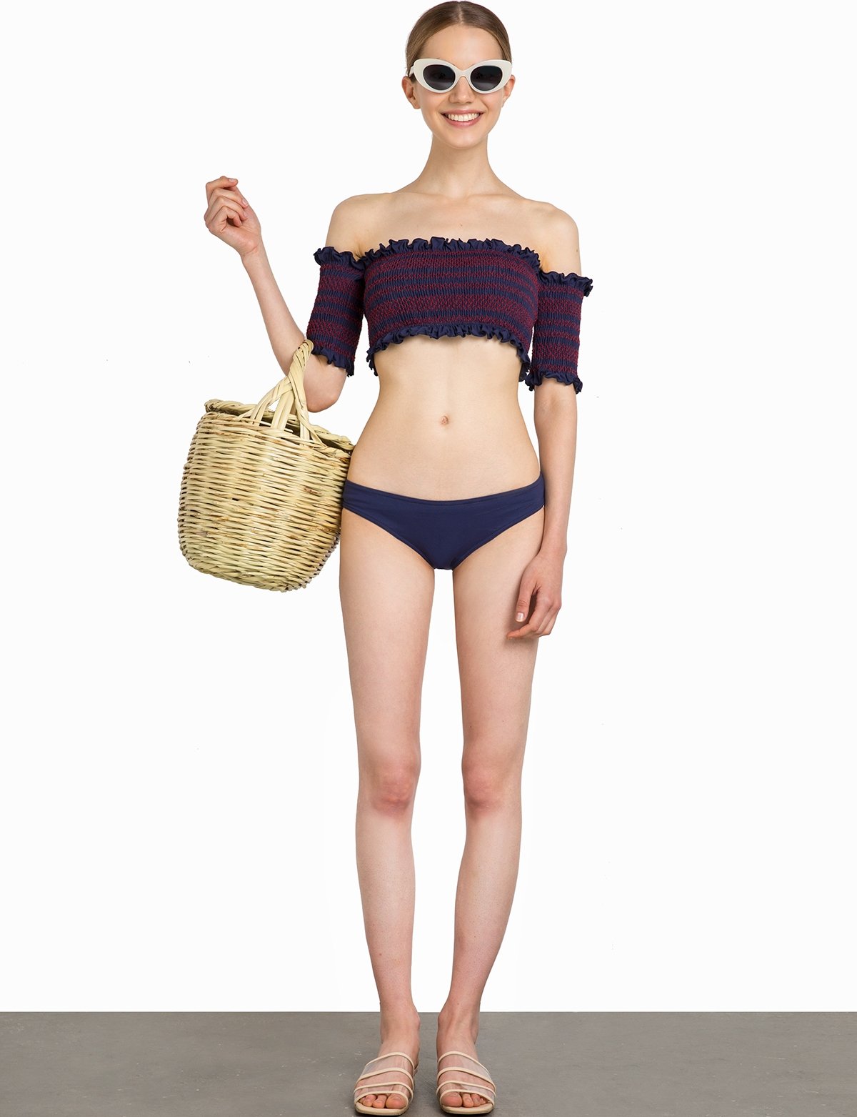 Linda Smocked Navy Bikini Set