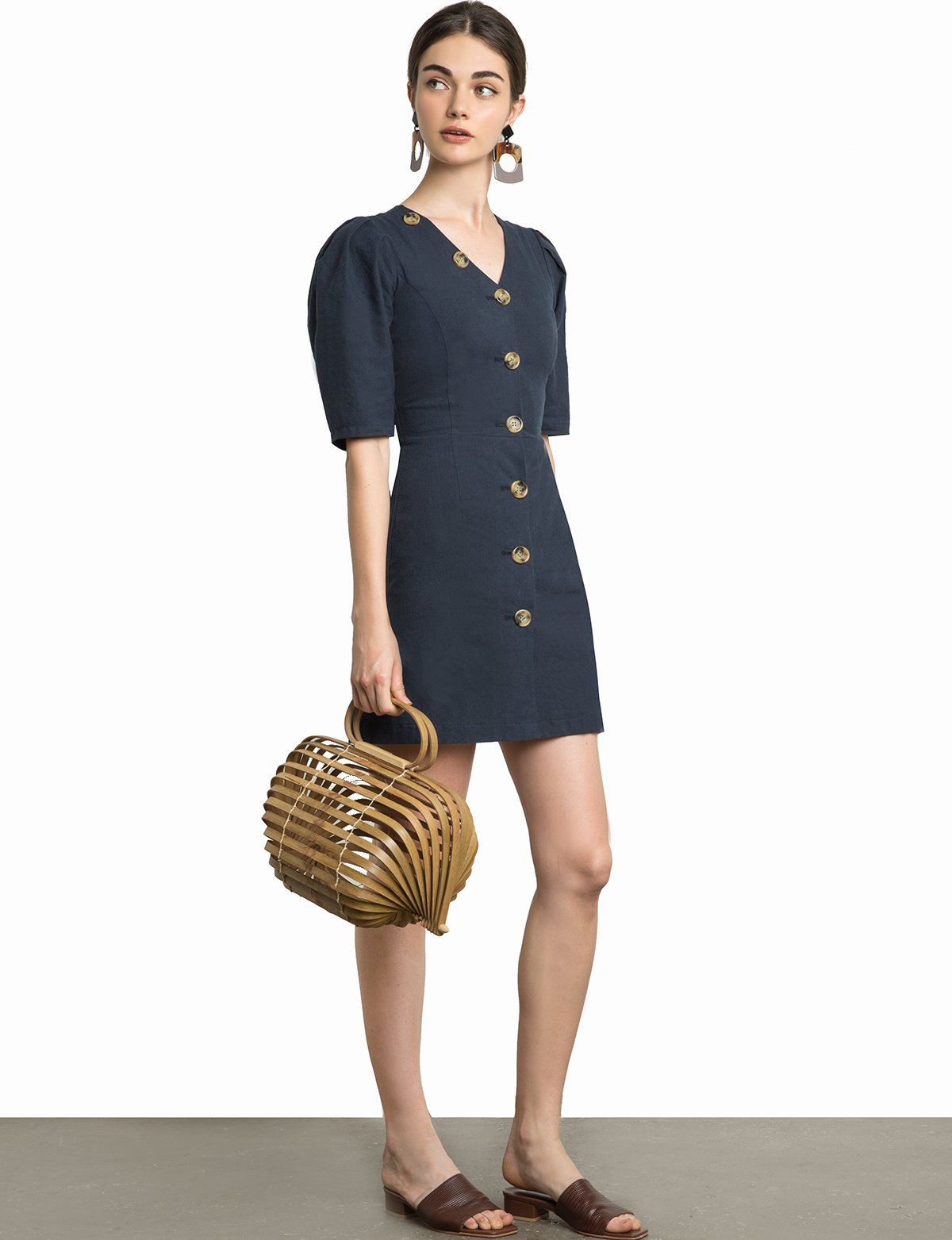 Luna Button V Linen Dress