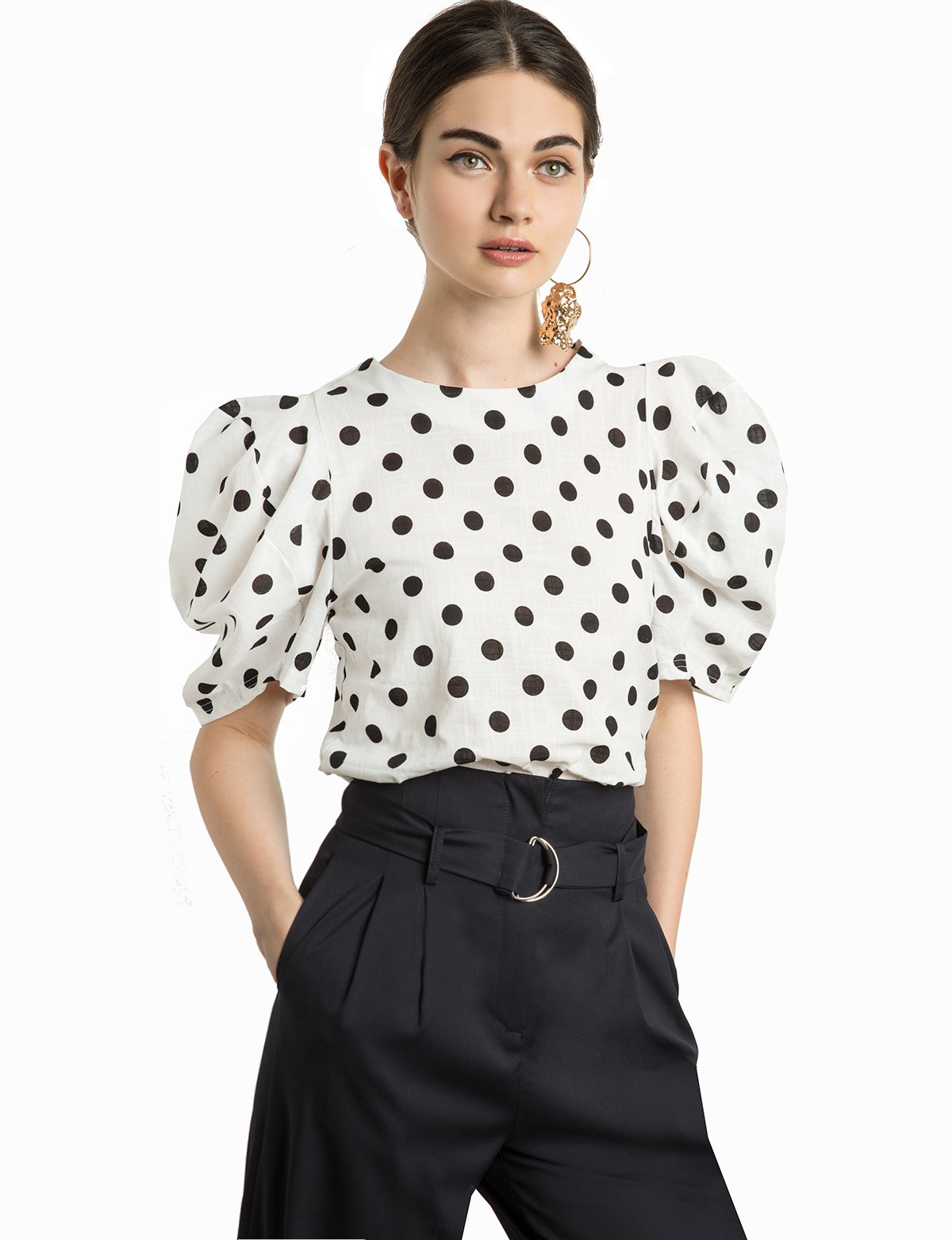 Roma Polka Dot Balloon Sleeve Top