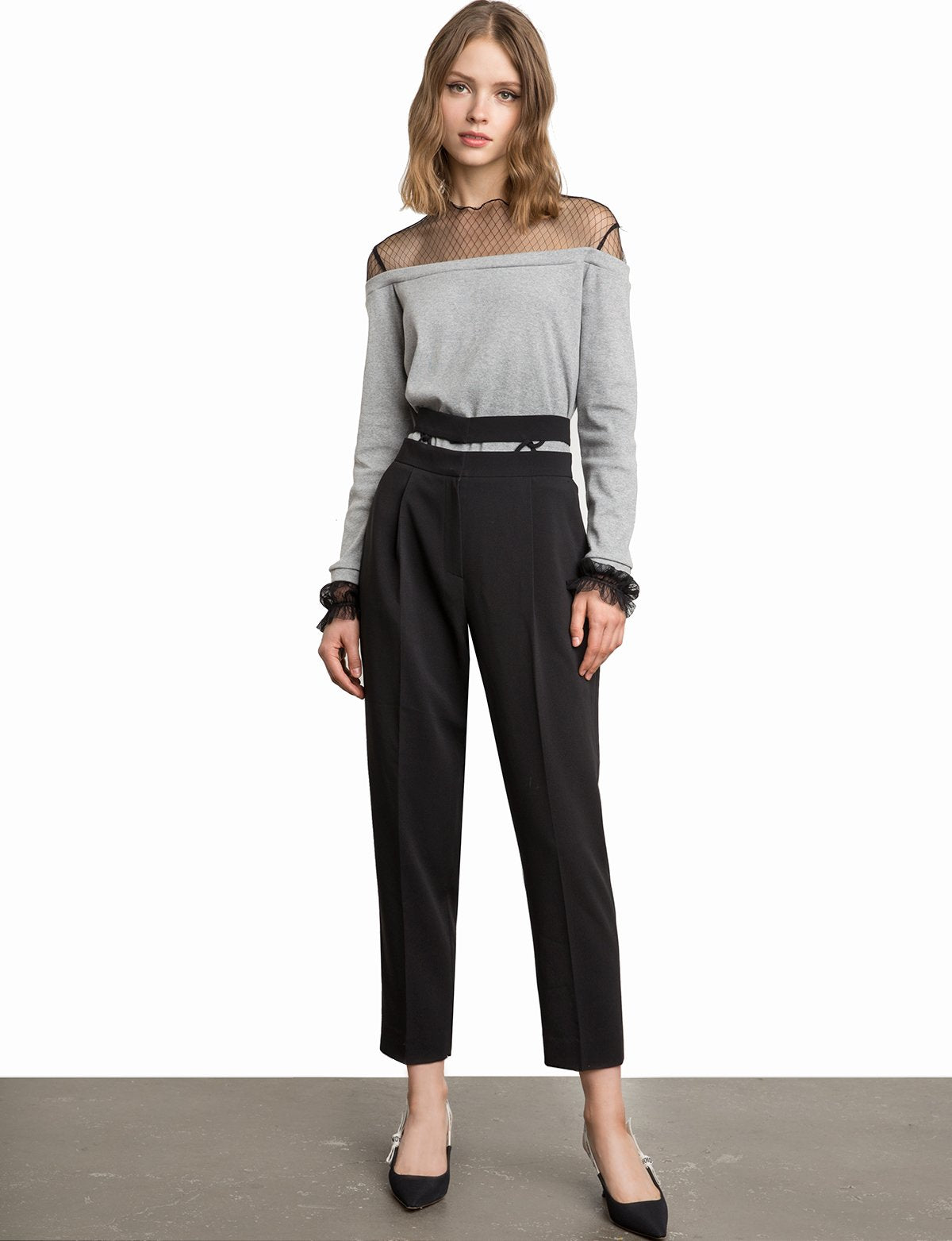 Tess Fishnet Off The Shoulder Sweatshirt