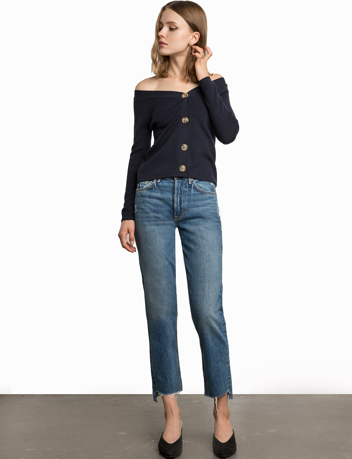 Owen Off The Shoulder Button Cardigan