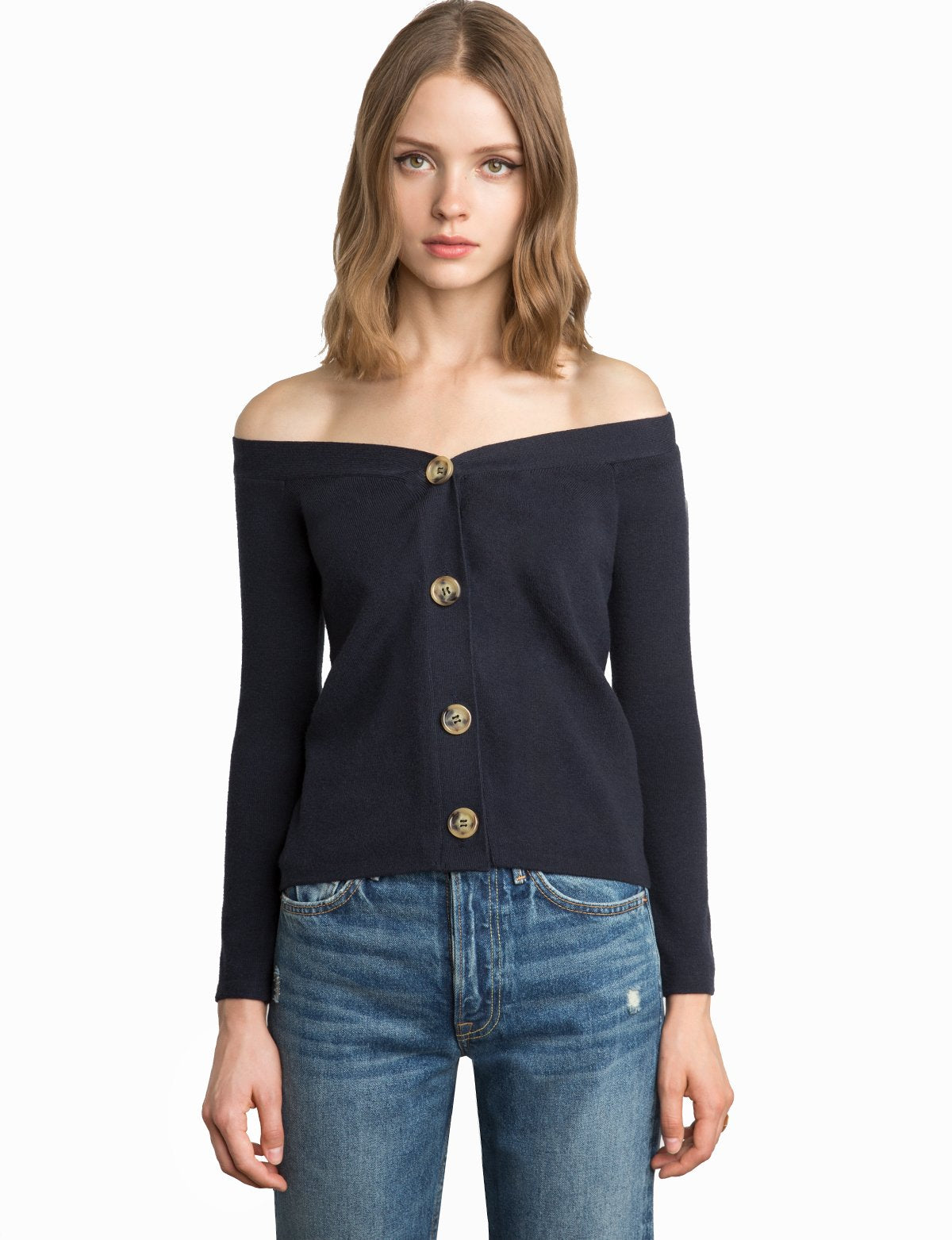 Owen Off The Shoulder Button Cardigan