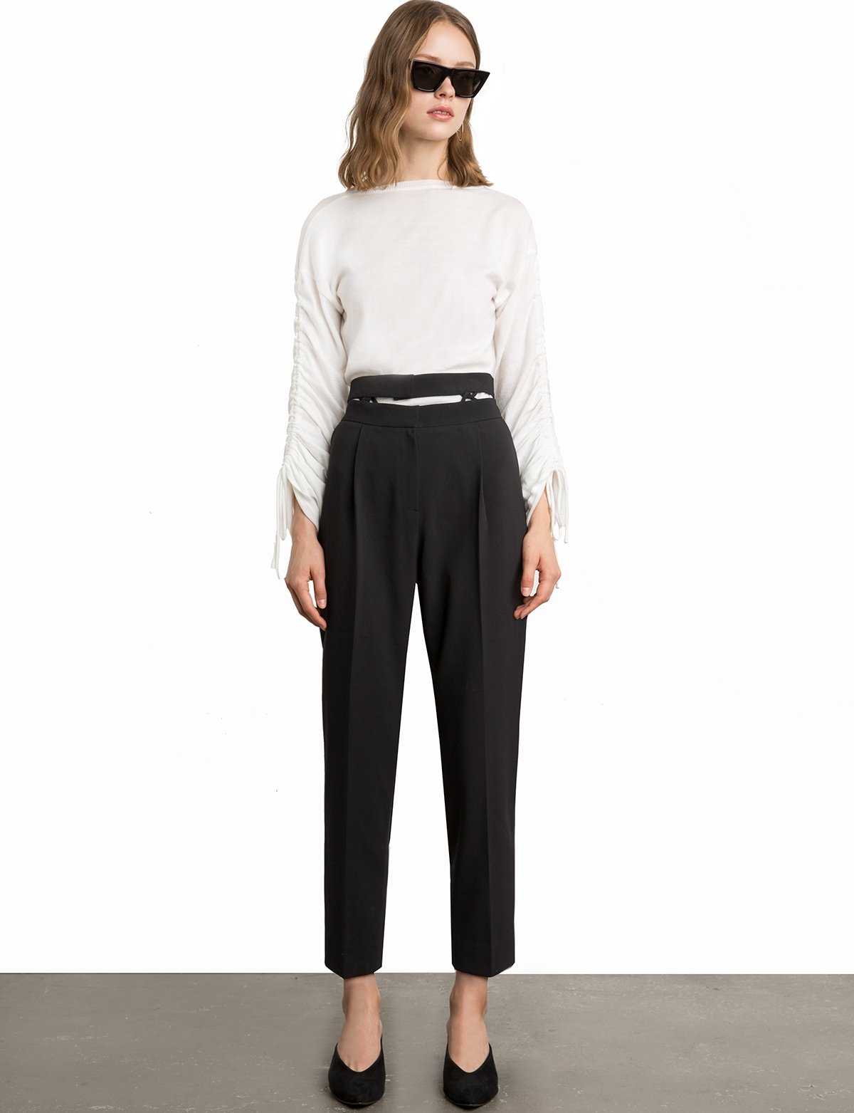 Ivory Ruched Sleeve Knit Top