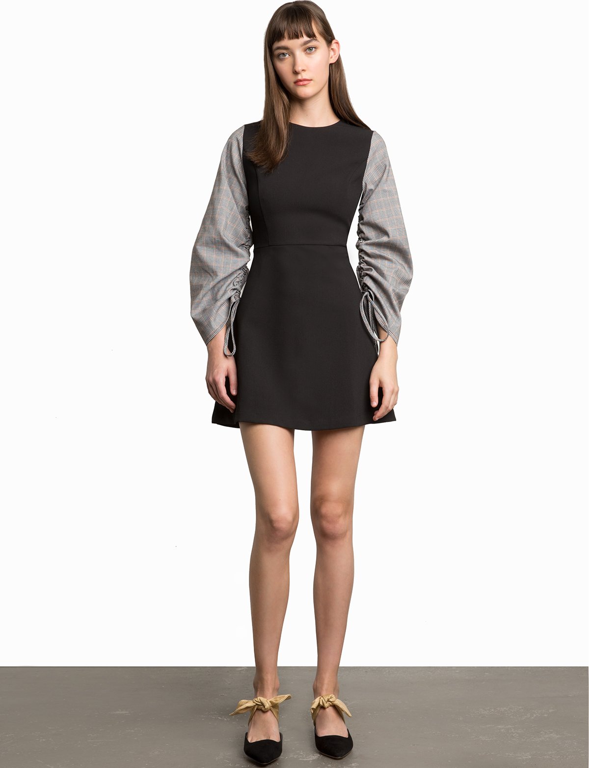 Romie Check Ruched Sleeve Dress