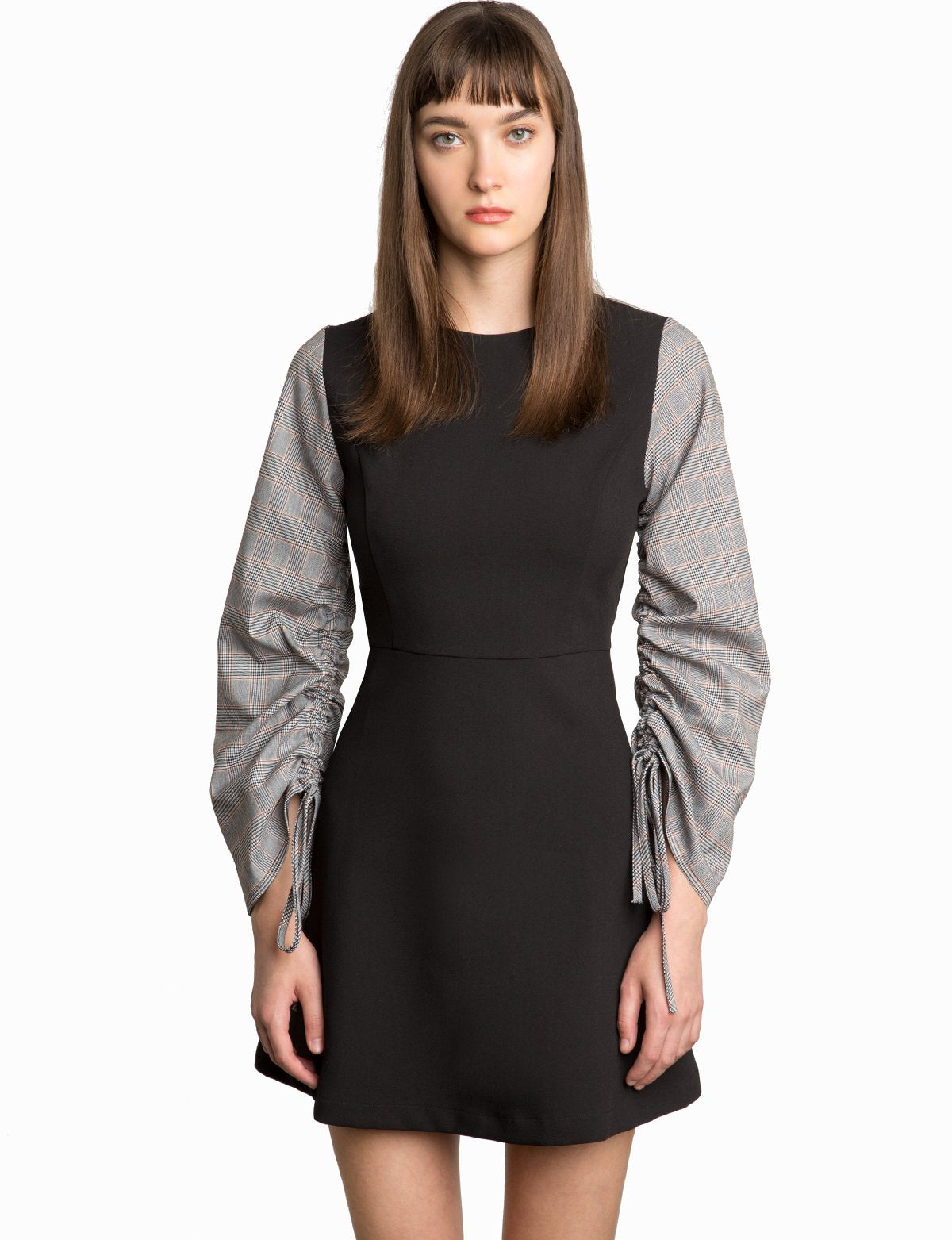 Romie Check Ruched Sleeve Dress