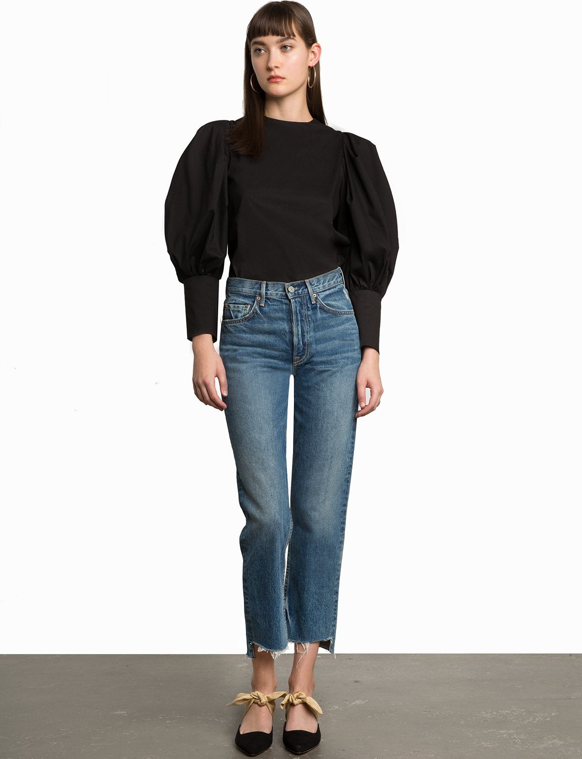 Taylor Black Puffy Sleeve Button Shirt