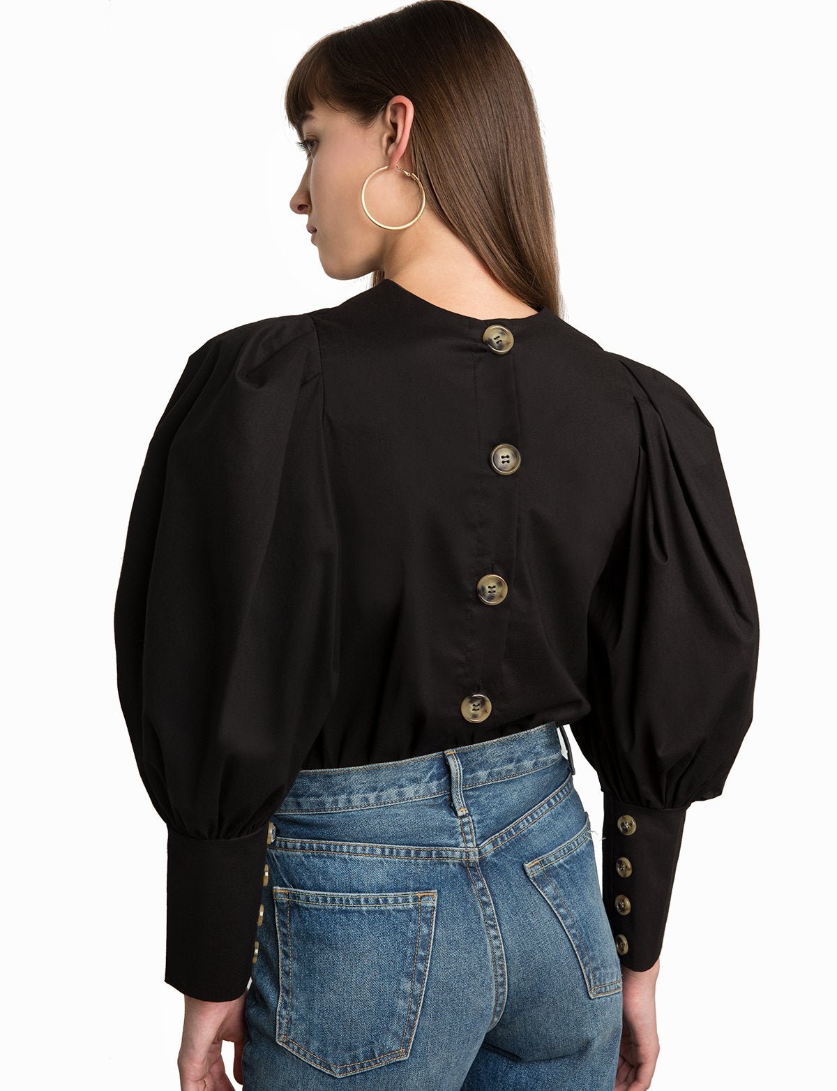 Taylor Black Puffy Sleeve Button Shirt
