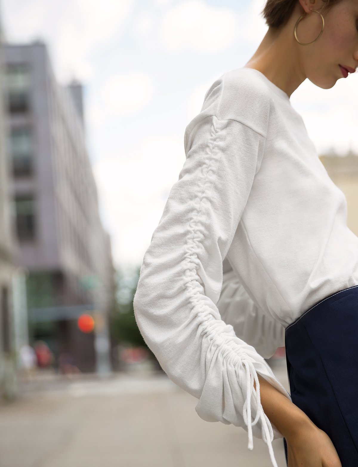 Ivory Ruched Sleeve Knit Top