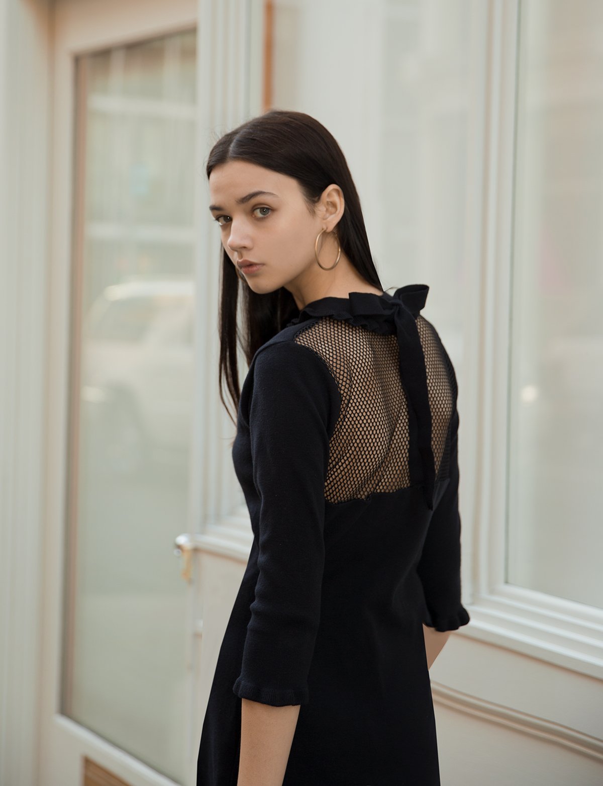 Jane Fishnet Ruffled Knit Dress