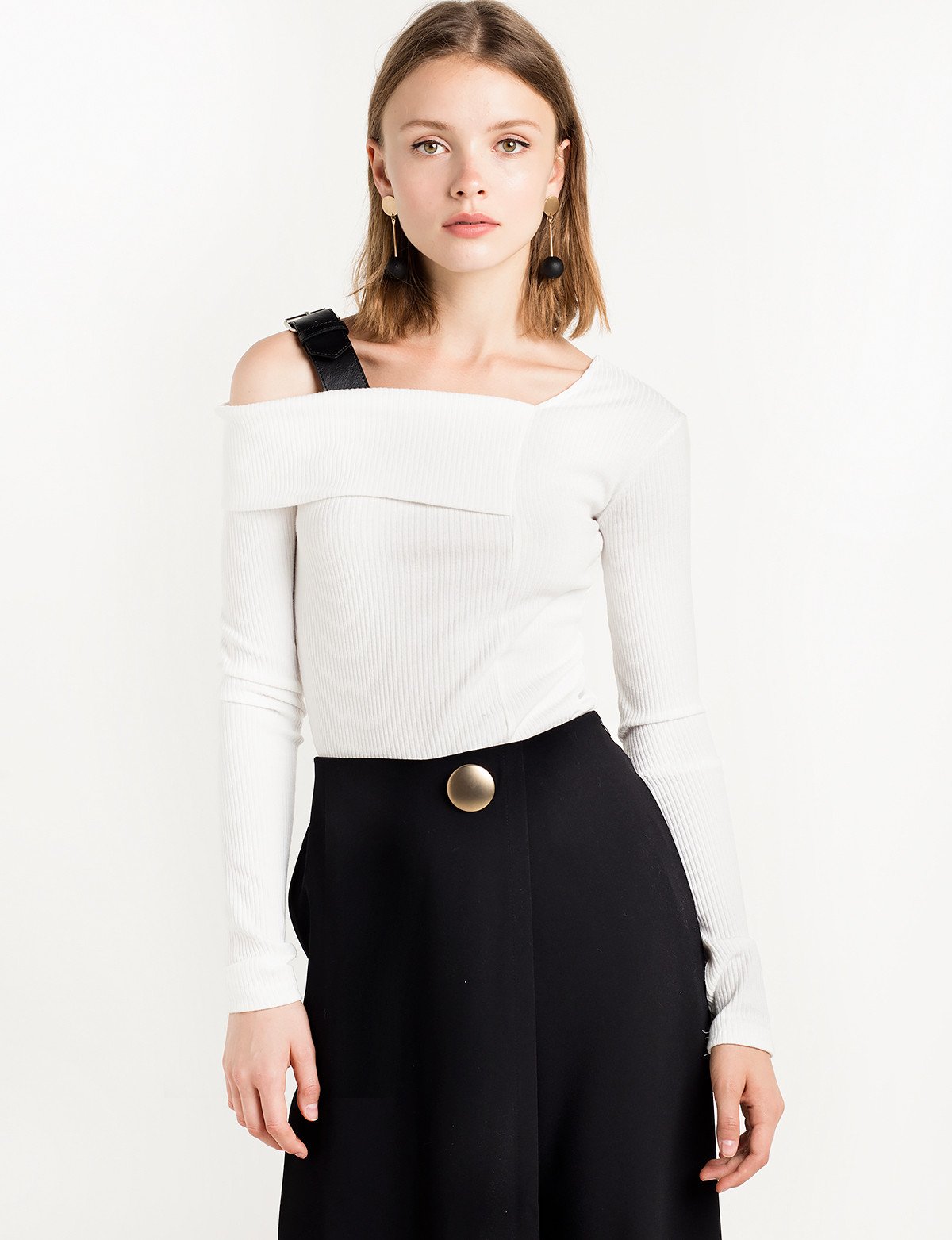 Asymmetric OTS Belted Strap Top
