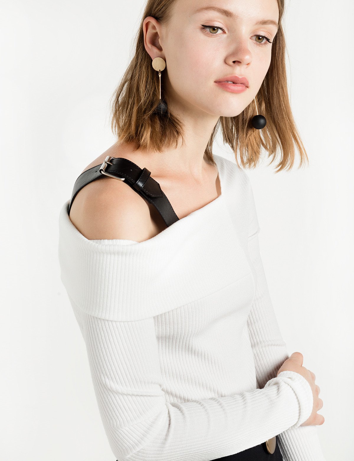 Asymmetric OTS Belted Strap Top