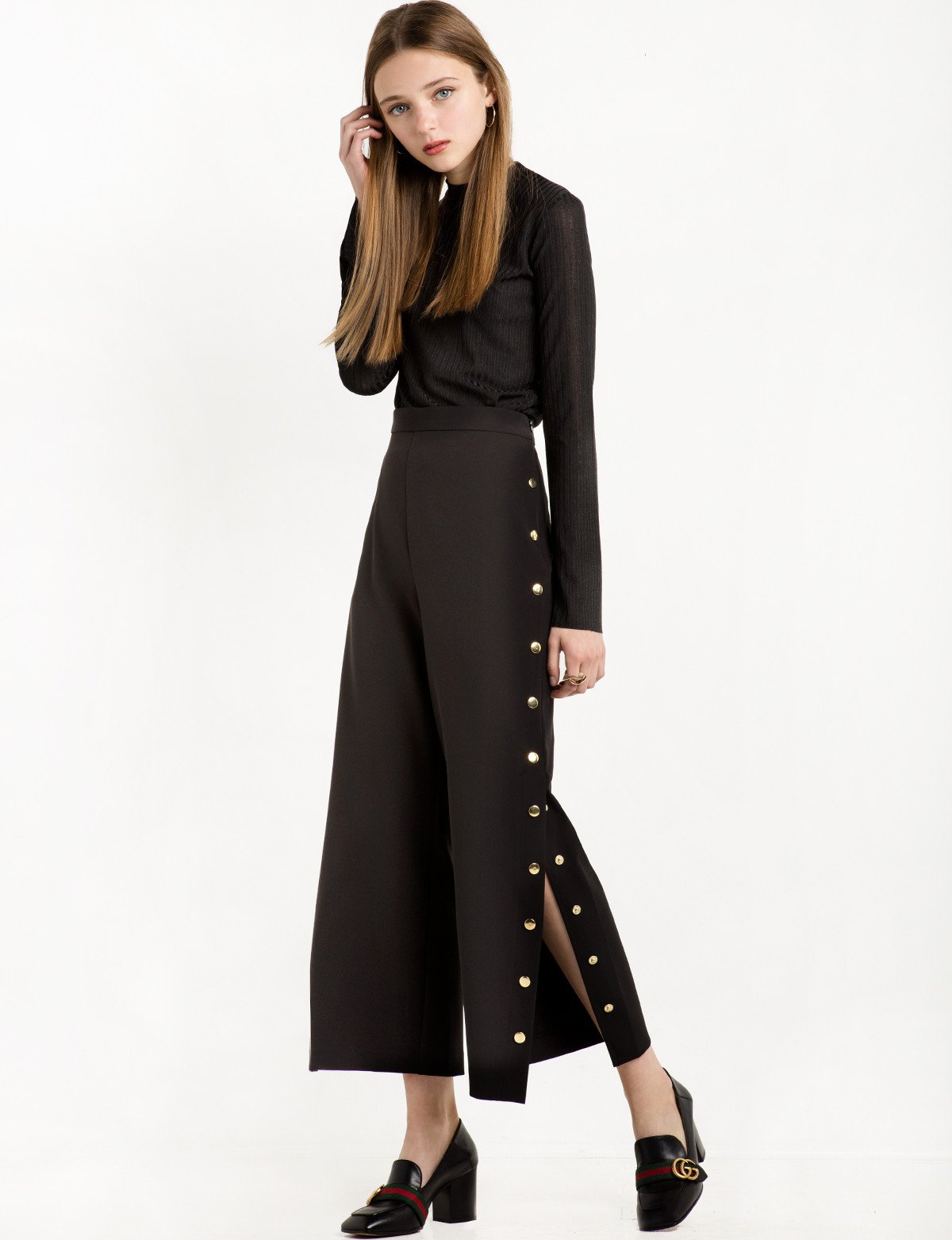 Sydney Black Snap Button Side Pants