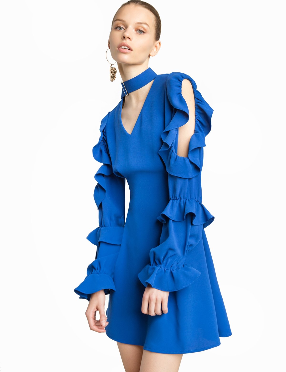 Sophie Blue Choker Ruffled Dress