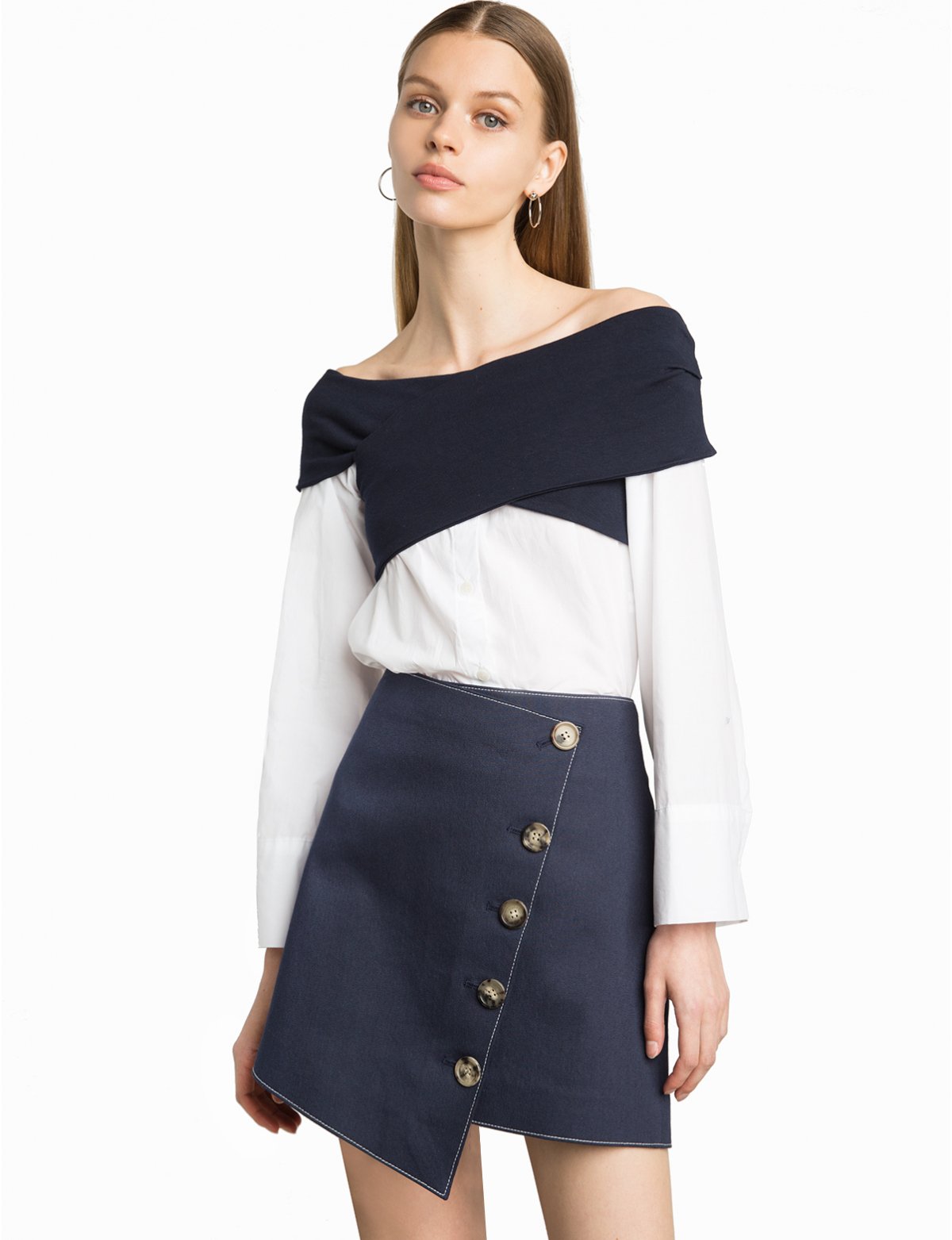 Criss Cross Fold Off The Shoulder Shirt