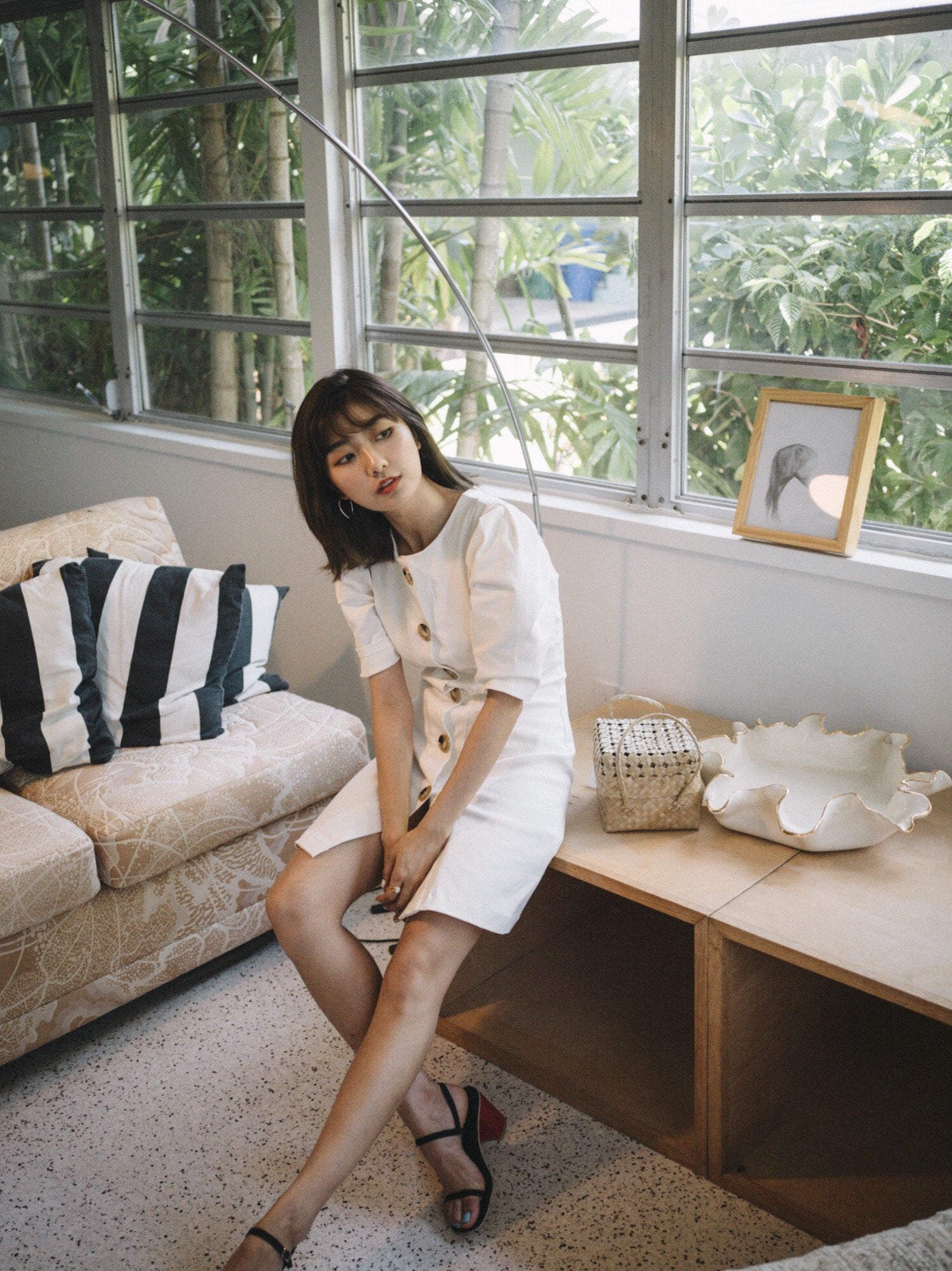 Noah Ecru Big Button Dress