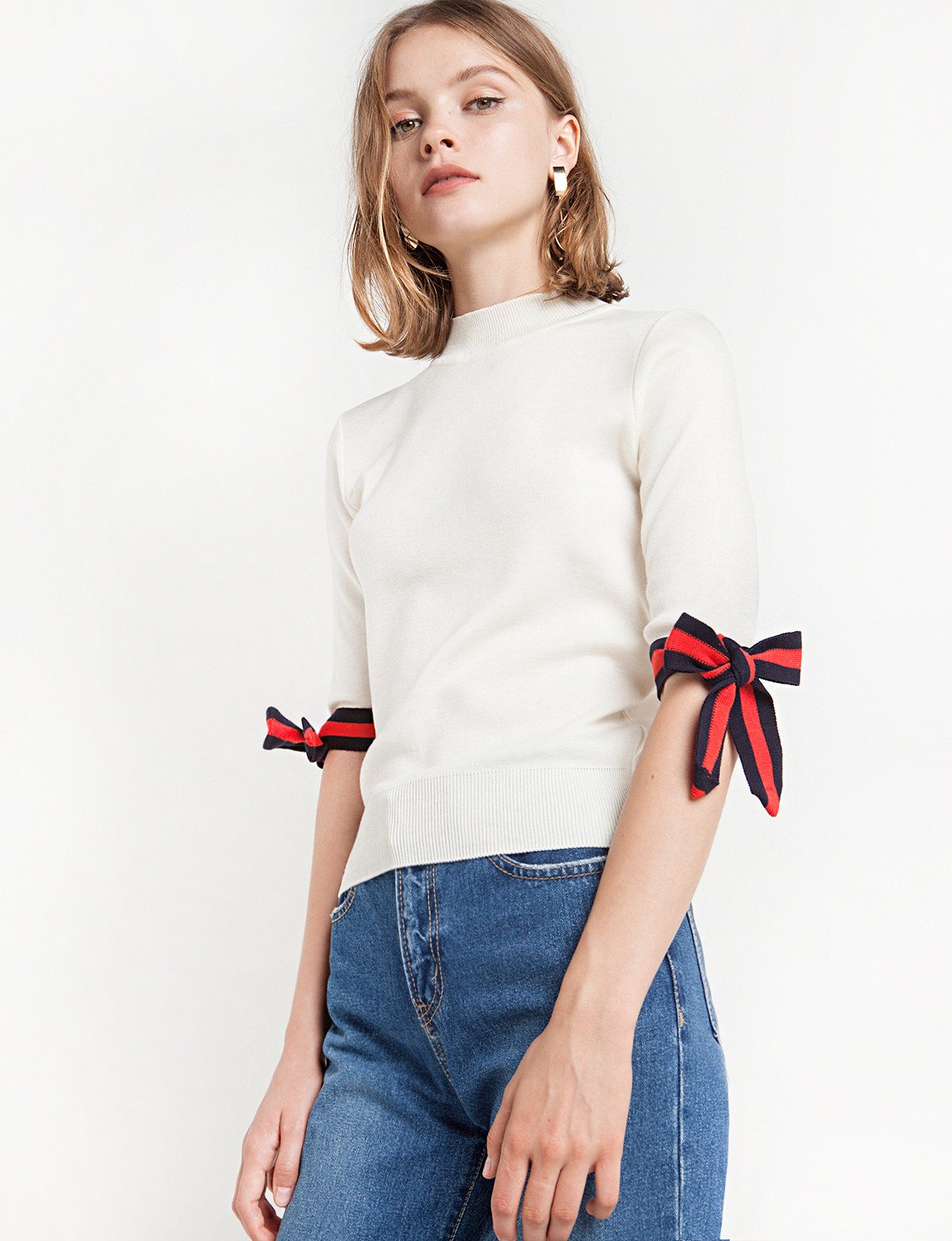 Muse Striped Bow Tie Knit Top