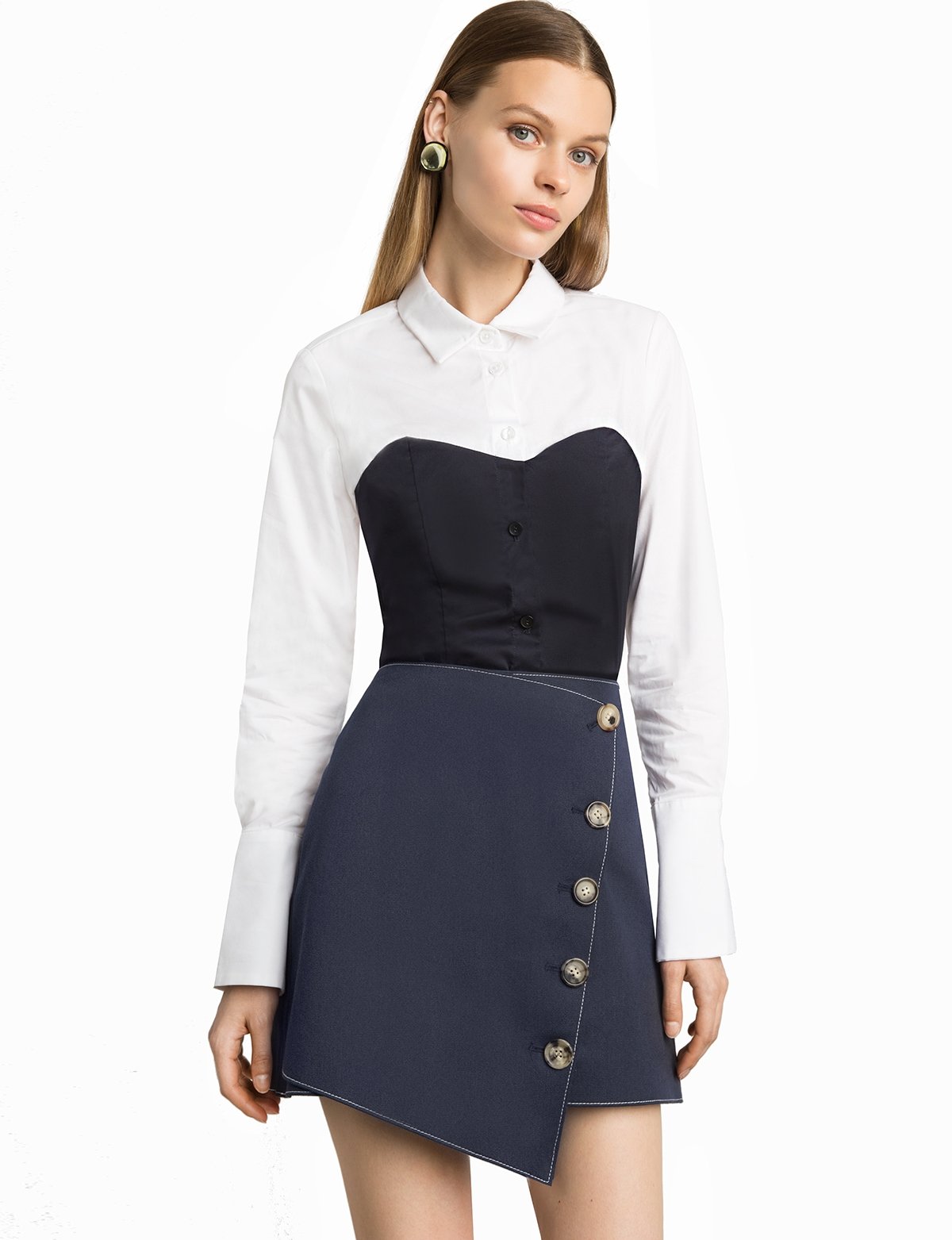 Navy Button Bustier Shirt