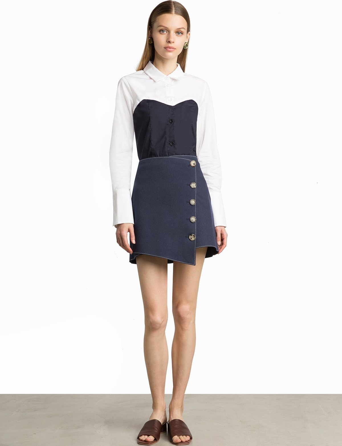 Navy Button Bustier Shirt