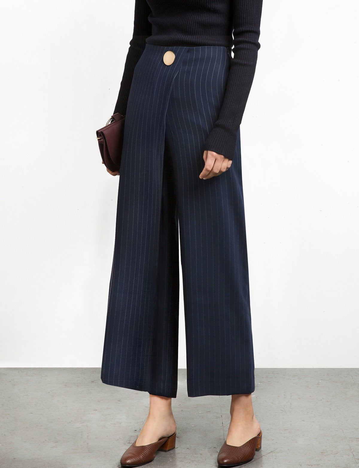 Pinstripe Button Wrap Pants