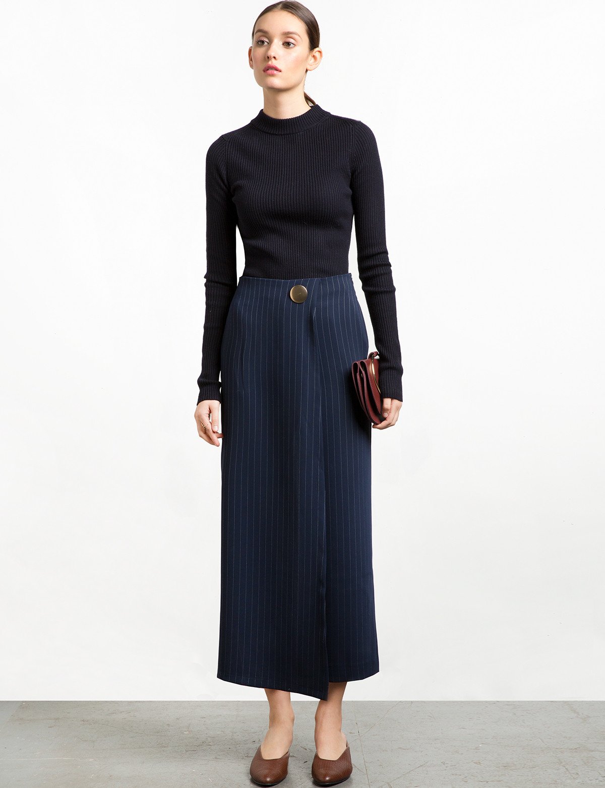 Pinstripe Button Wrap Pants