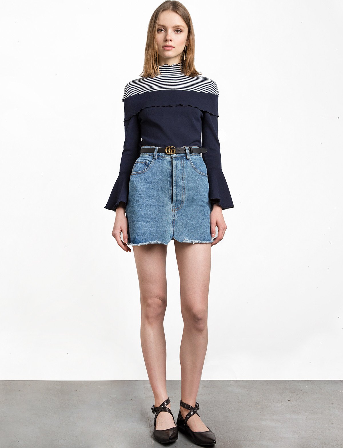 Stripe Jersey Bell Sleeve Top