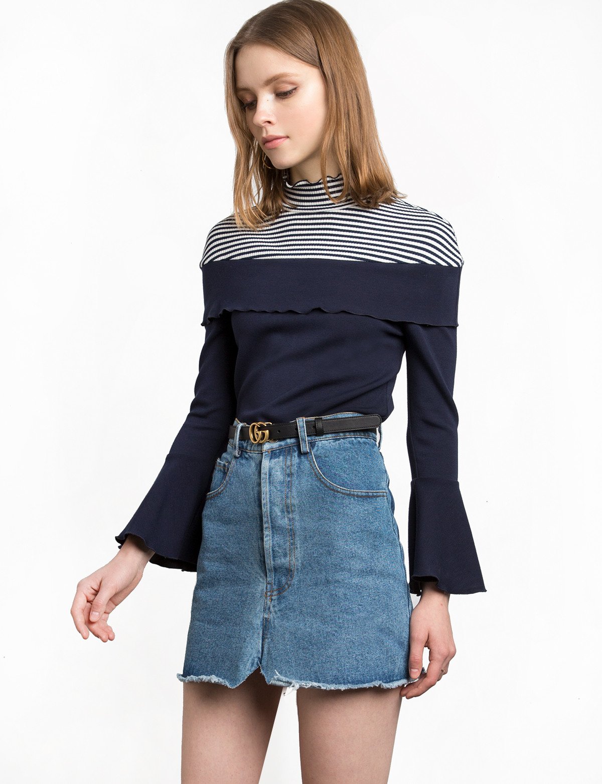 Stripe Jersey Bell Sleeve Top